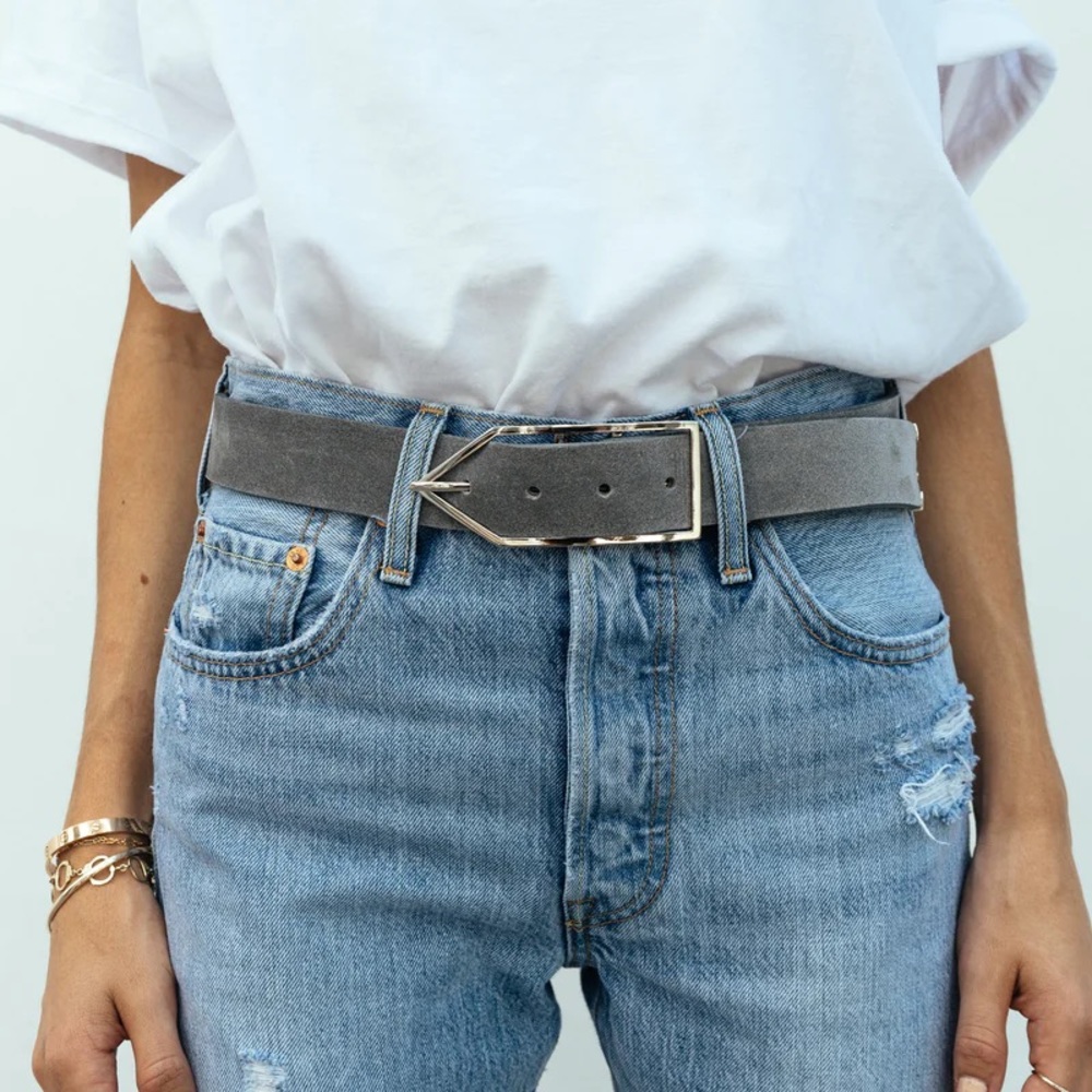 Coco Sands Gray Suede Leather Waist Belt w/ Silver Hardware